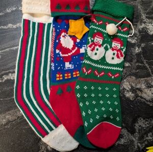 Lot Vintage Knit Christmas Stockings - Red, Green, Blue Kurt Adler